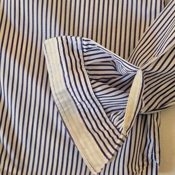 Cortland Park Womens Striped 1/4 Button Long Sleeve Shirt Blue White Size Medium - Picture 7 of 11